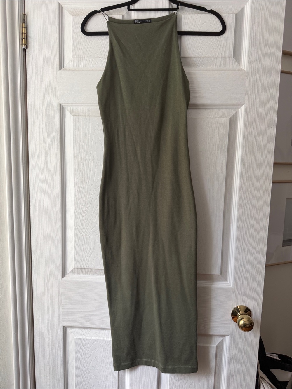 Zara Olive High-Neck Midi Dress
